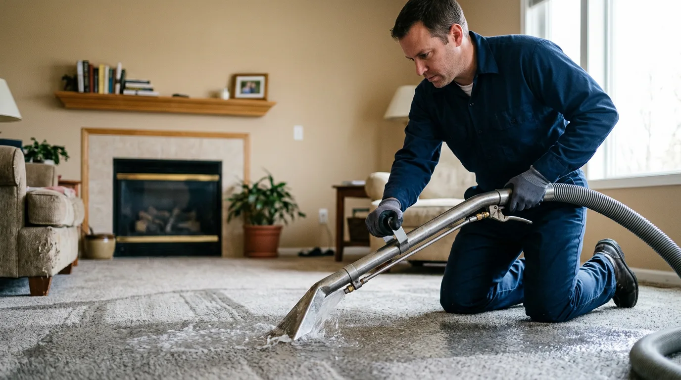 Water damage restoration technician working near Lowell, IN
